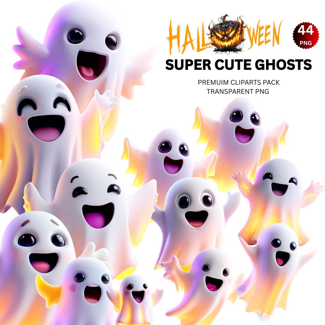 Cute Ghost Clipart Bundle – Kawaii Halloween Pngs, Commercial Use - Etsy