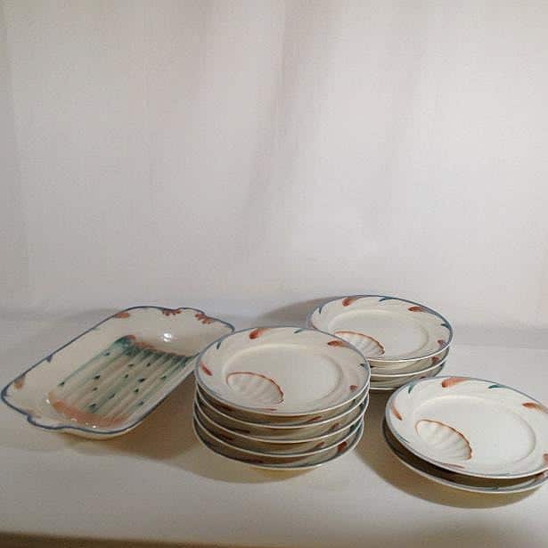 Service à Asperge Vintage Scandinave - Design 50s - Céramique Verte - Art De La Table
