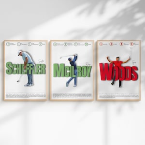 Golf Stars Poster Set: Tiger Woods, Scottie Scheffler & Rory Mcilroy (Digital Download)