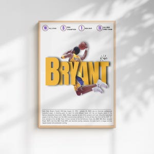 Kobe Bryant poster, LA Lakers Digital Print, Basketball Wall Art