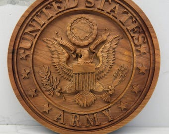 Hand-Carved 3D US Army Seal Wooden Plaque - Military Gift