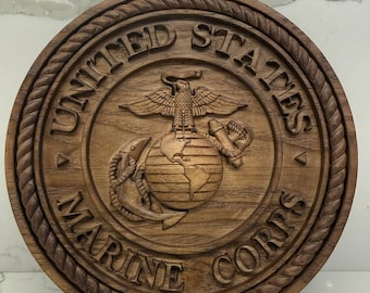 U.S. Marine Corps EGA Wood Carved Plaque, Veteran Wall Art
