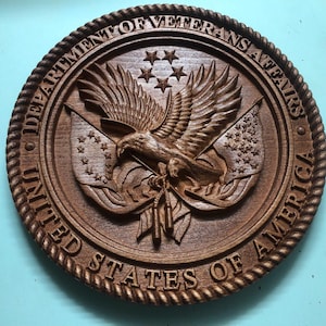 Hand-Carved Wooden VA Seal Plaque: Military Veteran Gift
