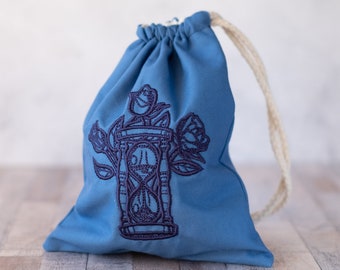 Bolsa de cuerda de reloj de arena azul para almacenamiento de cartas de Tarot, esotérico, oculto, bruja, altar, místico, pagano, psíquico, Wicca, LARP, juego de roles