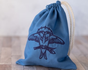 Blue Two-headed Bird Drawstring Bag for Tarot Card Storage, Esoteric, Occult, Witch, Altar, Mystical, Pagan, Psychic, Wicca, LARP, Roleplay