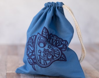 Blue Planchette Cordstring Bag para Tarot Card Storage, Esotérico, Oculto, Bruja, Altar, Místico, Pagano, Psíquico, Wicca, LARP, Juego de Roles