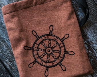 Ship's Wheel embroidered coin or dice pouch for LARP, SCA, roleplaying, or tabletop gaming