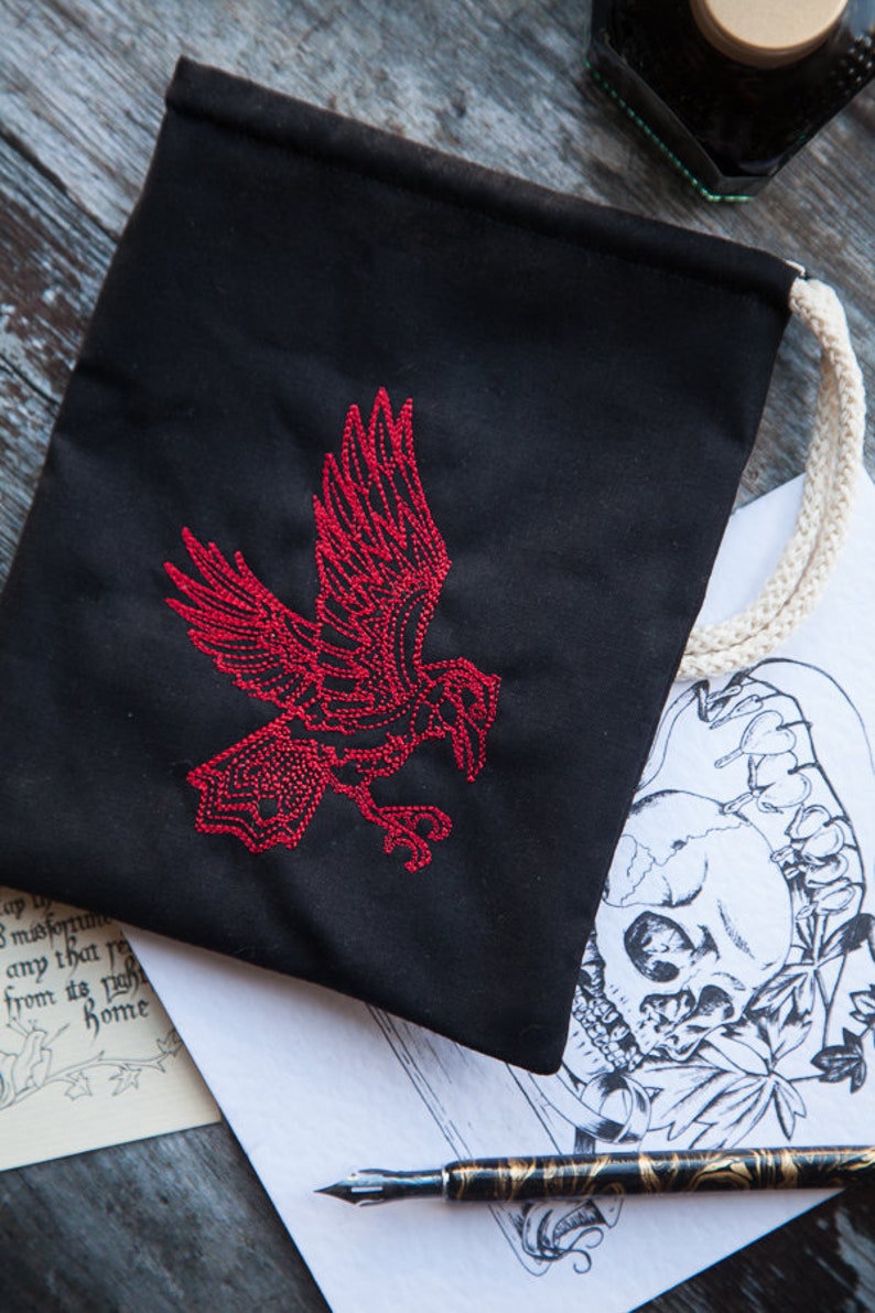 Raven dice pouch for LARP, SCA, roleplaying, or tabletop gaming image 2