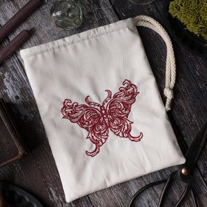 Butterfly engraving pouch for LARP, SCA, roleplaying, or tabletop gaming image 1