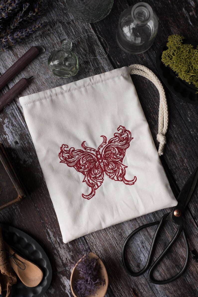 Butterfly engraving pouch for LARP, SCA, roleplaying, or tabletop gaming image 1