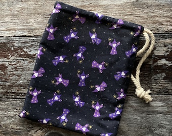 Black and Purple Wizard Magical Drawstring Dice, Gift, or Tarot Bag