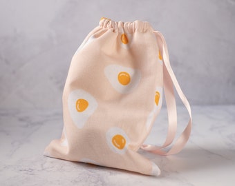Fried Egg Drawstring Dice or Tarot Bag in pale pink - Boho, brunch, Lolita fashion accessory