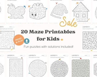 Maze Printables for Kids | 20 Fun Puzzles with Answers (Digital Download)