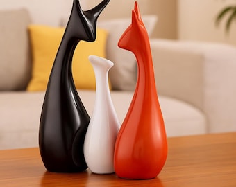 Figuras modernas y abstractas de una familia de ciervos – Juego de 3 elegantes esculturas de resina para decoración del hogar y la oficina