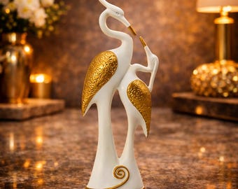 Elegant Black/White & Gold Swan Pair Showpiece – Modern Home Décor | Luxury Polyresin Decorative Figurine for Living Room, Bedroom, Gifting