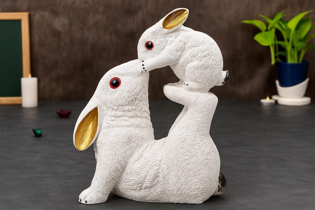 樹脂製ウサギと子供の像 - 手描きのウサギの展示品 - Etsy 日本