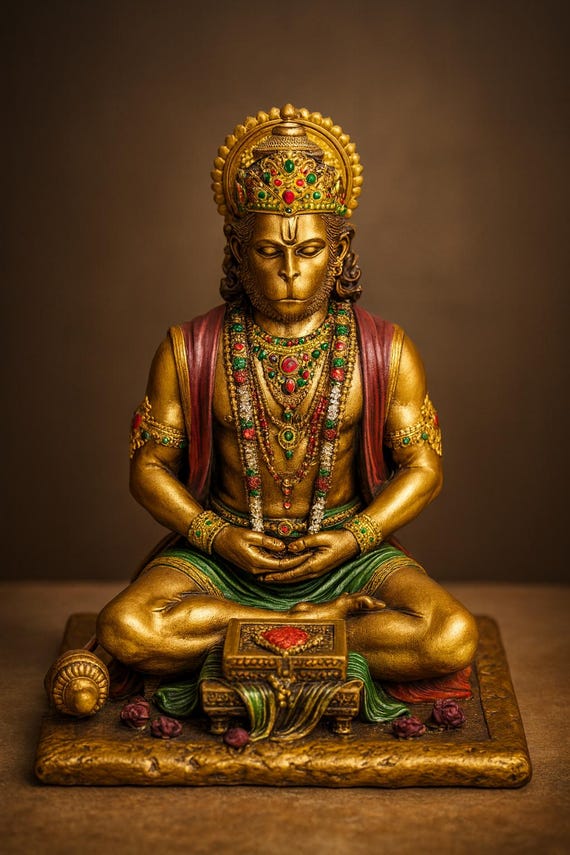 Handcrafted Hanuman Statue • Antique Finish Polyresin Murti