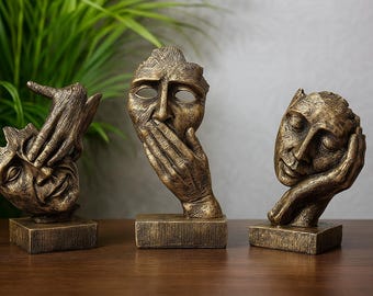 Abstract Face Figurine Set | Modern Art Men Sculpture | Bronze Finish Resin Showpiece | Home & Office Decor | Contemporary Abstract Statue