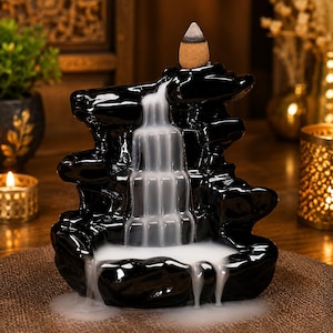 Quemador de incienso de reflujo con soporte tipo cascada y 10 conos de incienso de regalo / Fuente de humo de cerámica / Decoración para meditación / Regalo de fragancia para el hogar