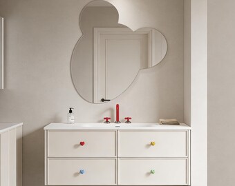 French Cream Bathroom Vanity with Integrated Sink, Solid Surface Top Cabinet, Modern Washstand Storage Unit, Elegant Vanity Set