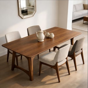 Nordic Solid Ash Wood Dining Table, Minimalist Rectangular Kitchen Table with Curved Base, Wood Dining Table for Home, Housewarming Gift