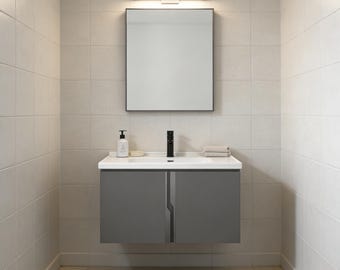 Mobile bagno in lega di alluminio con lavabo integrato, mobiletto con piano in pietra e mobiletto contenitore compatto e impermeabile.