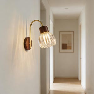 Vintage Solid Wood Wall Sconce Minimalist Wabi-Sabi Glass Lamp E27 Bedside Light for Bedroom Hallway Rustic Boutique Decor