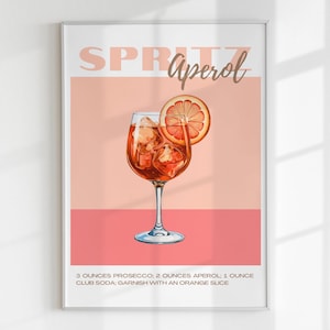 Aperol Spritz Rezept Print: Cocktail Barcart Poster, Cocktail Bar Cart Art (digitaler Download)