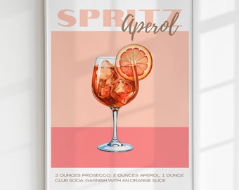Aperol Spritz Recipe Print: Cocktail Barcart Poster, Cocktail Bar Cart Art (Digital Download)