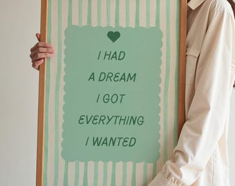 ビリーの歌詞アートポスター、「I Had a Dream」プリント、セージグリーン（デジタルダウンロード）