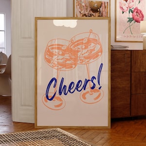 Cocktail Cheers Print: Retro Martini Bar Warenkorb Dekor Print, BarCart Art (digitaler Download)