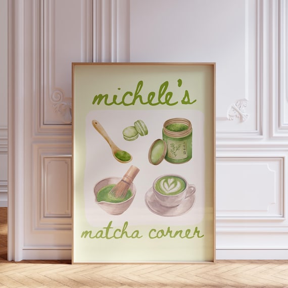 Custom Matcha Latte Print - Personalized Coffee Art, Cafewall Decor Prints (Printed and Shipped)