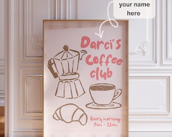 Custom Coffee Art Print, Retro Cafe Lover Gift, Vintage Kitchen Wall Print, Digital Download