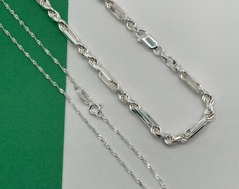 solid 925 sterling silver Singapore wave chain and  milano rope