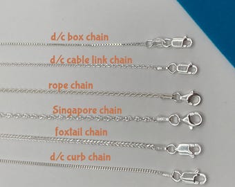 solid sterling silver chain real 925 silver sturdy necklace box curb cable rope foxtail