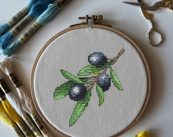 Cross Stitch Pattern "Olive Branch with Berries" | PDF Embroidery Design