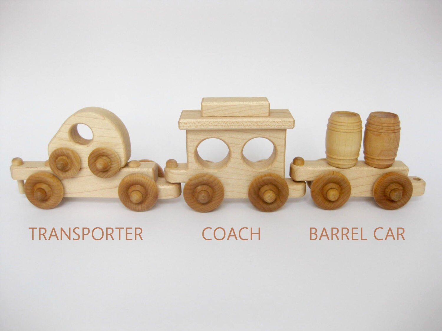 Wooden Toy Train Set 6 Cars natural wood toy Etsy