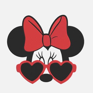 Minnie Mouse Heart Glasses Embroidery Machine Embroidery Applique 7 Sizes Instant Download
