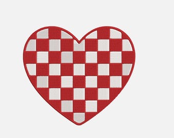 Diseño de bordado a máquina de corazón a cuadros, San Valentín (7 tamaños) (archivo digital)