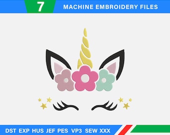 Girly Unicorn Face Embroidery Design: 7 Sizes, Instant Download
