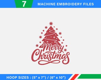 Merry Christmas Machine Embroidery Pattern Design, 7 Sizes Included, Instant Download