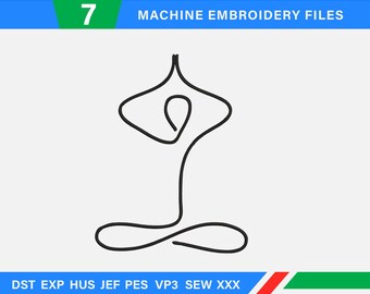 Yoga machine Embroidery Design 7 sizes - Tatami stitch embroidery pattern, line art, Instant Download