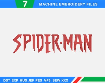 Spiderman Text Embroidery Design: Superhero Machine Embroidery File (7 Sizes)