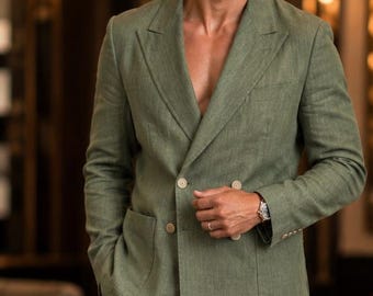 Pakken voor heren linnen zomeroutfit trouwkostuum: slim-fit tweedelig trouwkostuum
