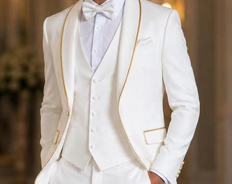 Men's Suits Men Wedding Groomsmen Suits Men 3 Piece Suits Men White  Party Wear Suits