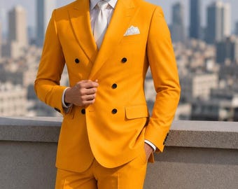 Trajes de dos piezas para hombre, atuendos para padrinos de boda, trajes naranjas para hombre, traje ajustado.