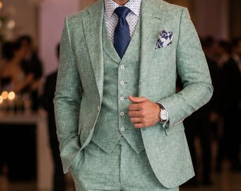 Men's Suits Linen Summer Wedding Outfit Suit: Slim Fit Two Piece Wedding Suit