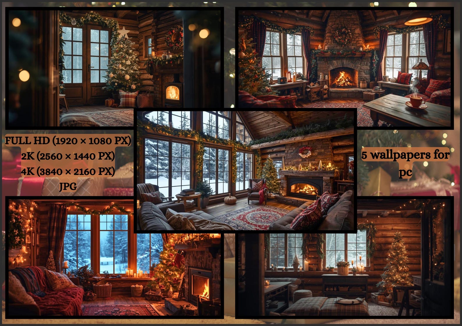 Desktop Wallpaper, Christmas Cabin Aesthetic Wallpapers, Warm Rustic ...