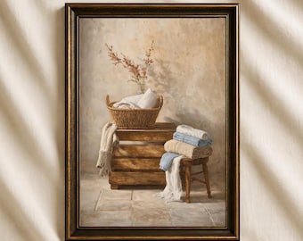 Rustic Farmhouse Bathroom Wall Art Printable, Vintage Laundry Room Decor, Cottagecore Neutral Bathroom Print, Rustic Home Digital Download