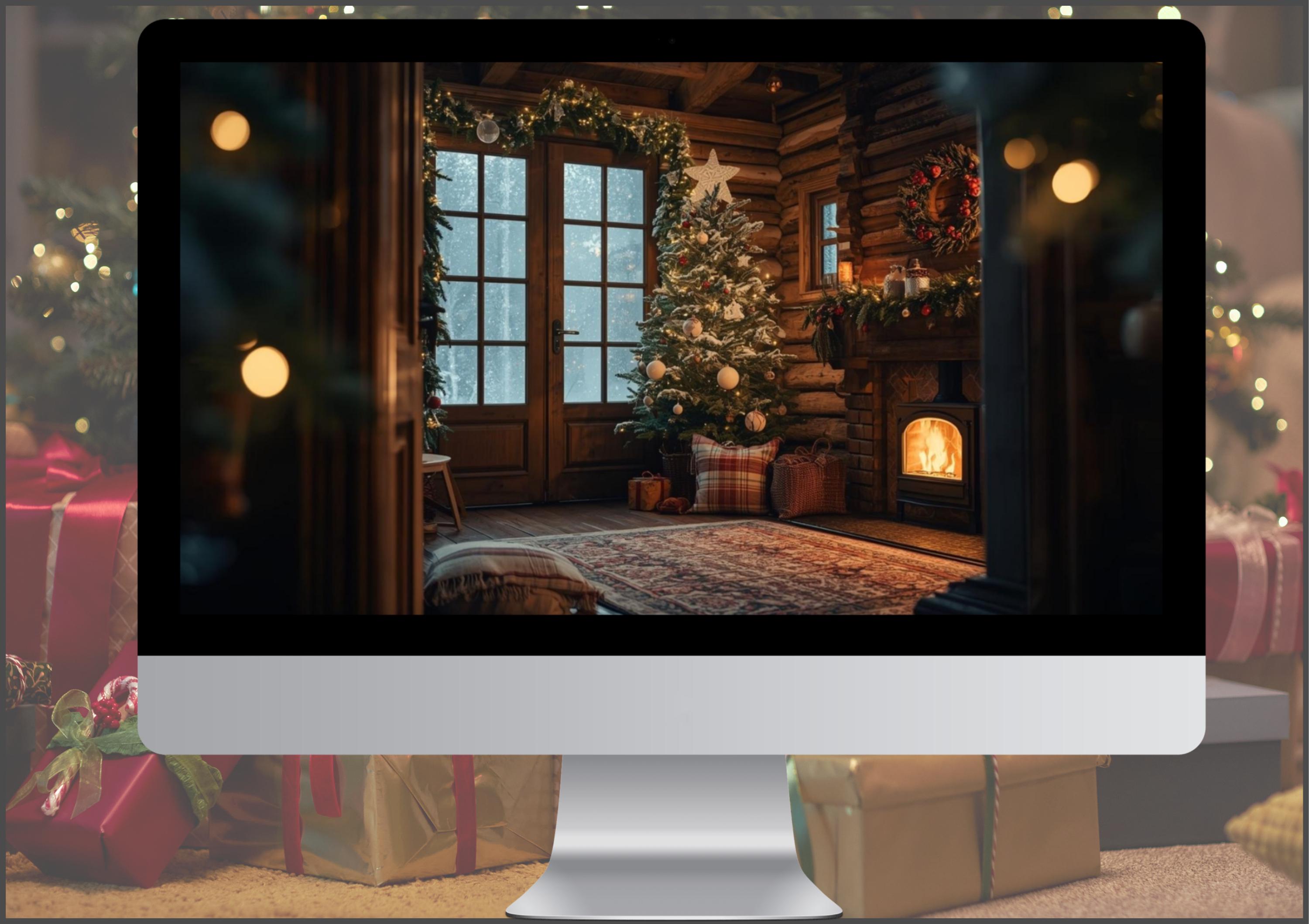 Desktop Wallpaper, Christmas Cabin Aesthetic Wallpapers, Warm Rustic ...